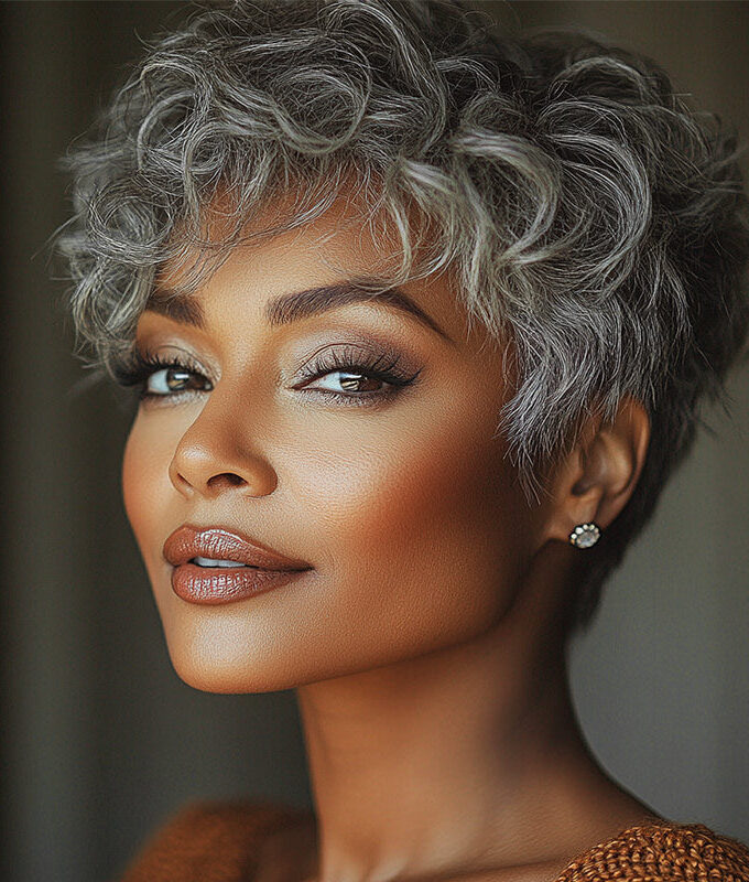 Short Tapered Pixie Haircuts Salt And Pepper Natural Wave Human Hair Glueless Wigs For Women Over 50-GPXW02C