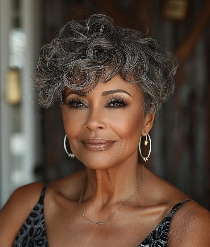 Short Tapered Pixie Haircut Wig Medium Salt And Pepper Natural Wave Human Hair Glueless Wigs For Older Women