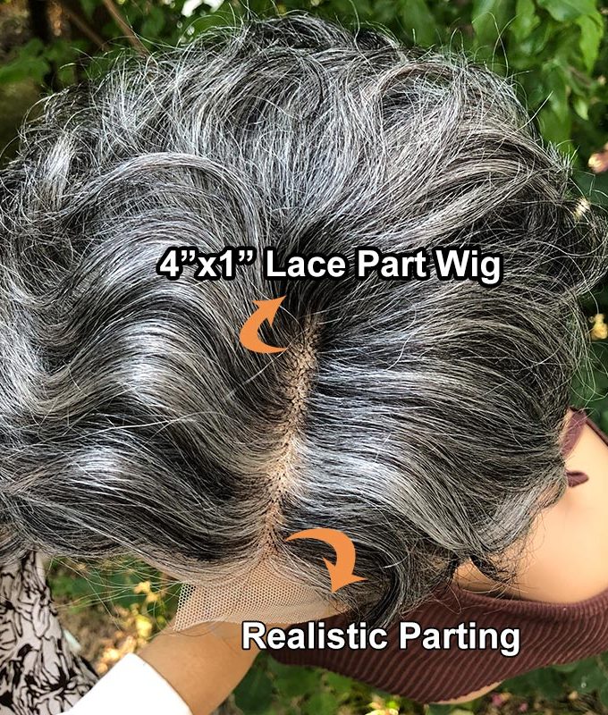 Short Tapered Pixie Haircut Wig Medium Salt And Pepper Natural Wave Human Hair Glueless Wigs For Older Women