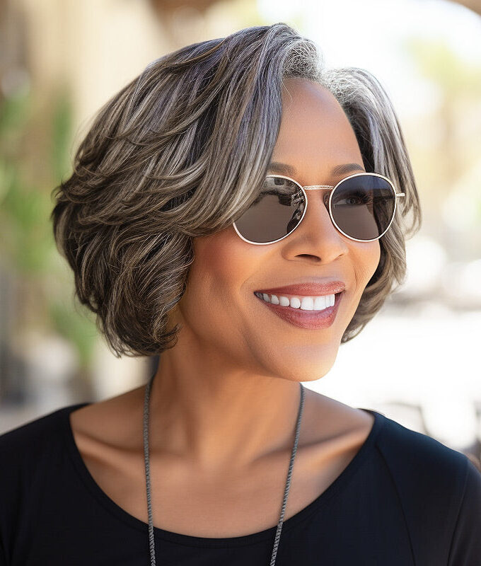Handmade Natural Wavy Grey Highlight Wig Mixed With Brown Human Hair Perfect Glueless Lace Wigs for Mom