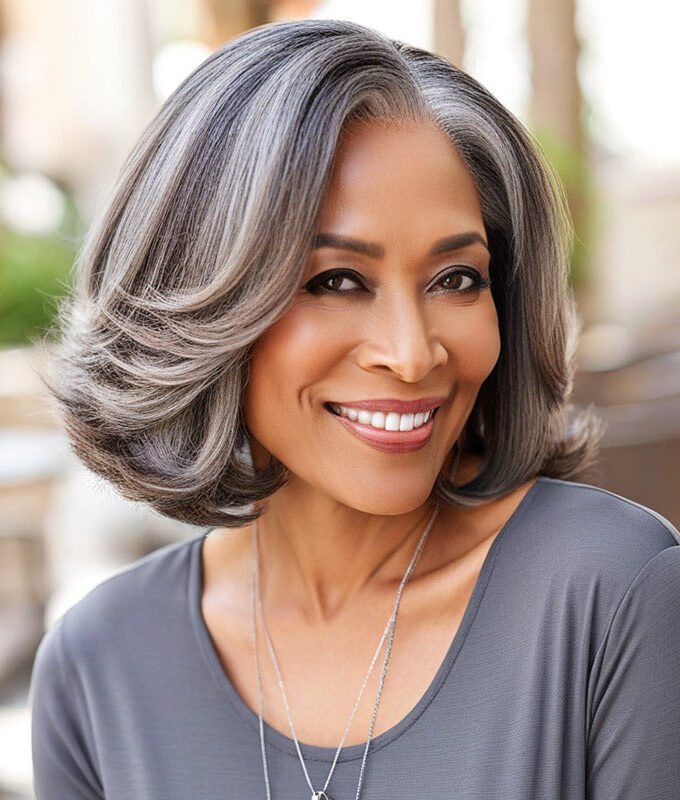 Silver Grey Bob Wigs Salt & Pepper Mix Brown Hair Natural Straight Wavy Human Hair Glueless Lace Wigs