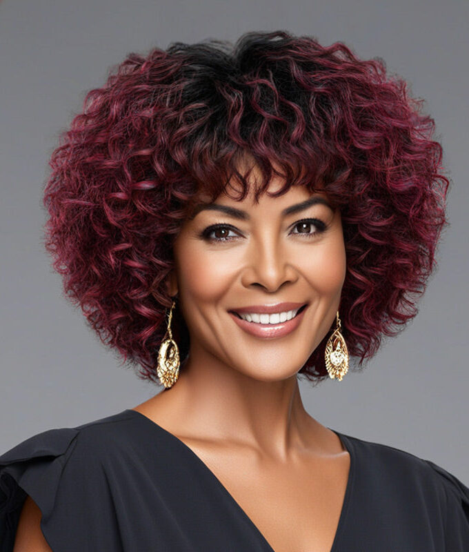 Ombre Dark Burgundy Red Bob Wig With Bangs Short Water Wave Human Hair Glueless Wigs For Mom