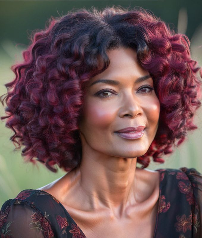 T1B/99J Ombre Dark Burgundy Loose Curly Bob Short Human Hair Glueless Wigs For Mature Women