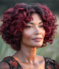 T1B/99J Ombre Dark Burgundy Loose Curly Bob Short Human Hair Glueless Wigs For Mature Women