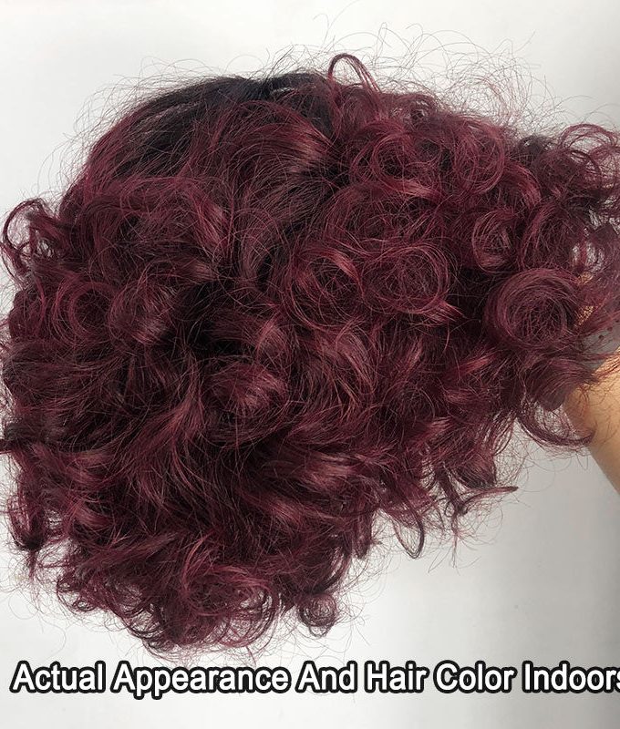 T1B/99J Ombre Dark Burgundy Loose Curly Bob Short Human Hair Glueless Wigs For Mature Women