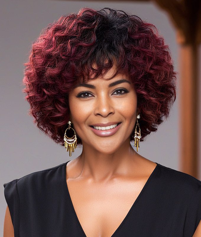 Ombre Dark Burgundy Red Bob Wig With Bangs Short Water Wave Human Hair Glueless Wigs For Mom