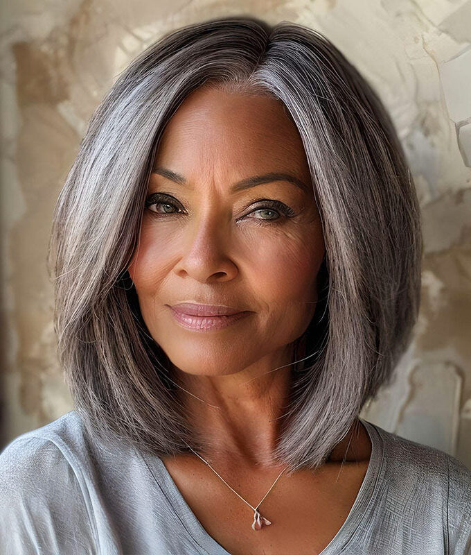 Silver Grey Straight Blunt Cut Bob For Seniors Real Human Hair Salt And Pepper 5x5 HD Lace Wigs For Women