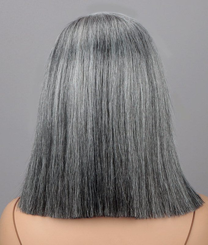 Salt And Pepper Straight Bob Wig For Seniors More Grey Real Human Hair 5x5 HD Lace Wigs For Women Over 50