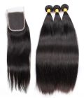 Straight Hair Bundles with Closure  10A Grade 100% Human Virgin Hair
