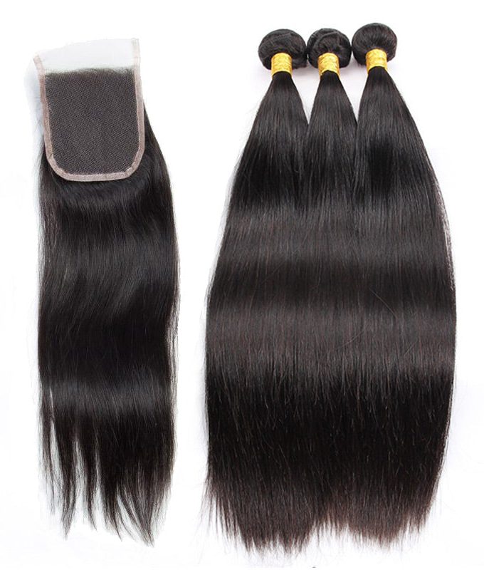 Straight Hair Bundles with Closure  10A Grade 100% Human Virgin Hair