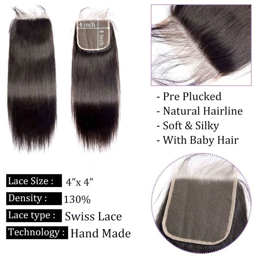 Straight Hair Bundles with Closure  10A Grade 100% Human Virgin Hair - Image 6