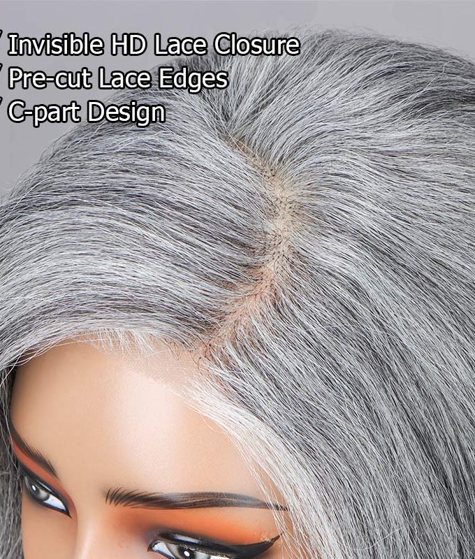 Elegant Silver Gray Loose Wavy Bob For Seniors Real Salt & Pepper Human Hair 5x5 HD Lace Wigs For Women
