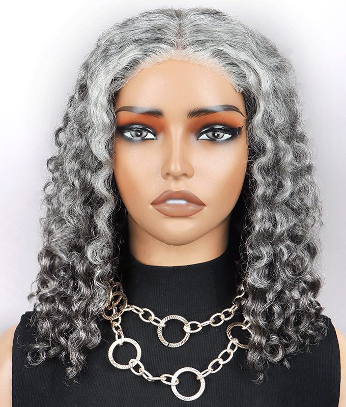 US DOMESTIC SHIPPING | Stylish Salt And Pepper Wig Water Wave Human Hair Throw On & Go 5x5 HD Lace Bob Wigs