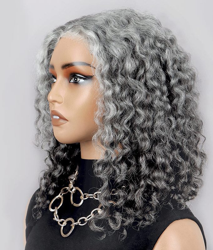 US DOMESTIC SHIPPING | Stylish Salt And Pepper Wig Water Wave Human Hair Throw On & Go 5x5 HD Lace Bob Wigs