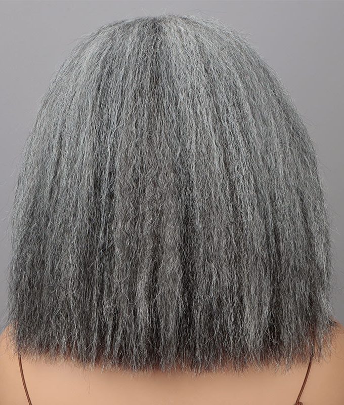 Seniors Salt And Pepper Wig Yaki Straight Bob More Grey Human Hair 5x5 HD Lace Wigs For Women