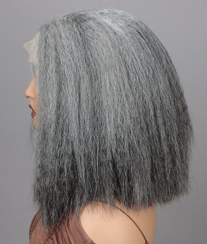 Seniors Salt And Pepper Wig Yaki Straight Bob More Grey Human Hair 5x5 HD Lace Wigs For Women