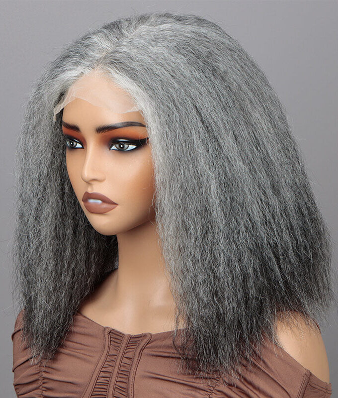 Flash Sale | Seniors Kinky Straight Gray Bob Salt And Pepper Human Hair 5x5 HD Lace Wigs For Older Women