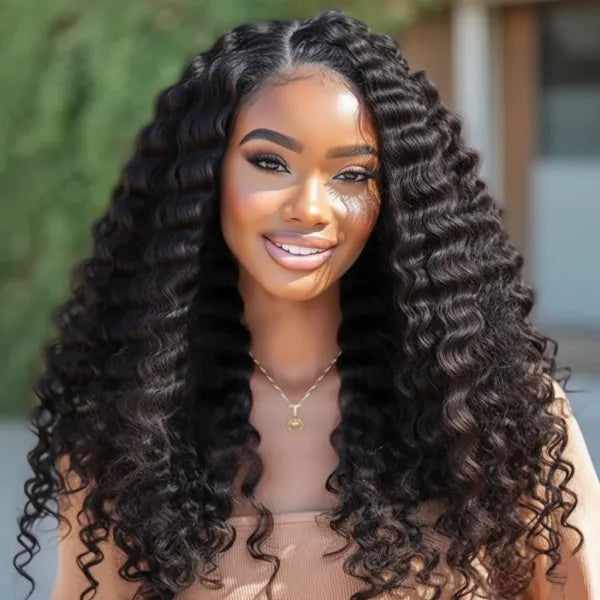 Deep Wave Wig 4x4 HD Lace Wig Glueless Human Hair Wigs 180% Density