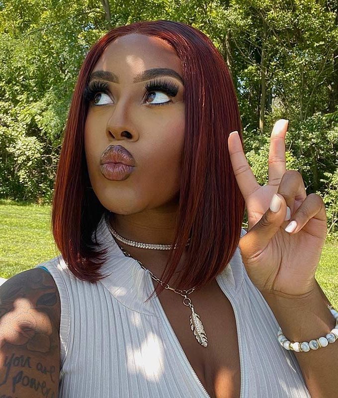 Reddish Brown Silky Straight Bob 5x5 HD Lace Closure Wigs Mid Part Lob Wig Human Hair