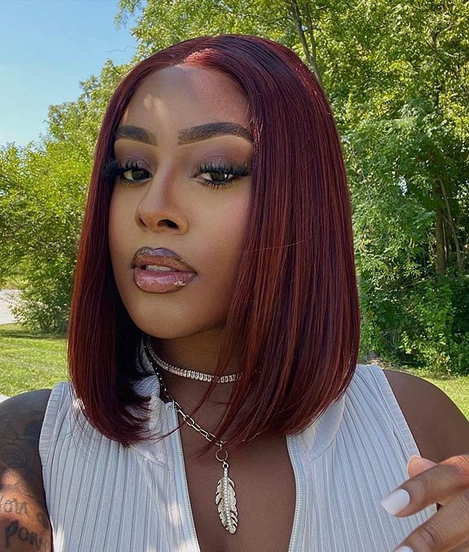 Reddish Brown Silky Straight Bob 5x5 HD Lace Closure Wigs Mid Part Lob Wig Human Hair