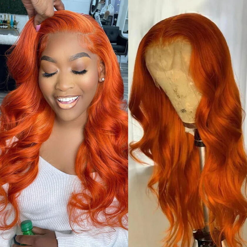 Flash Sale $120 Off Ginger Orange Body Wave Lace Wig Fall Color Human Hair Wigs - Image 3