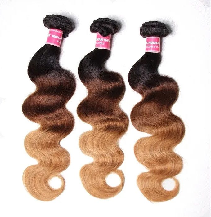 T1B/4/27 Ombre Hair 3 Bundles Brazilian Virgin Human Hair Weave 3 Tone Color