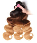 T1B/4/27 Ombre Hair 3 Bundles Brazilian Virgin Human Hair Weave 3 Tone Color