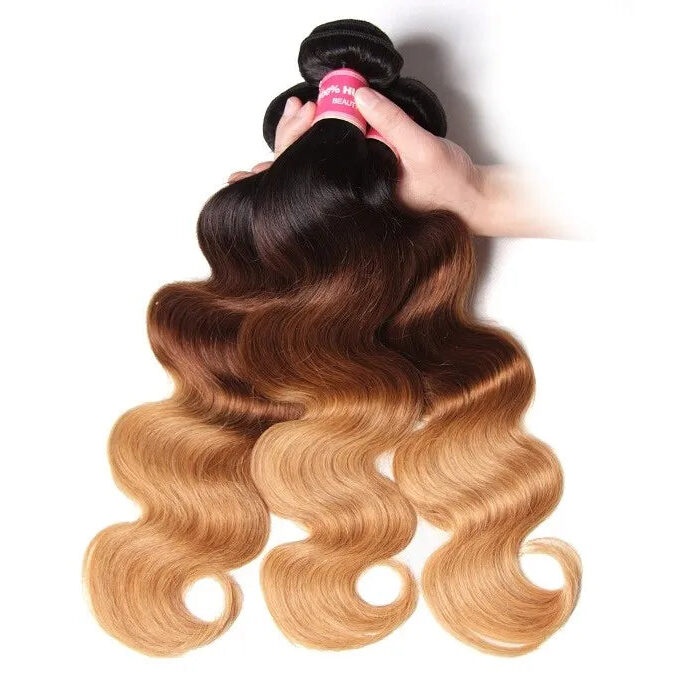T1B/4/27 Ombre Hair 3 Bundles Brazilian Virgin Human Hair Weave 3 Tone Color