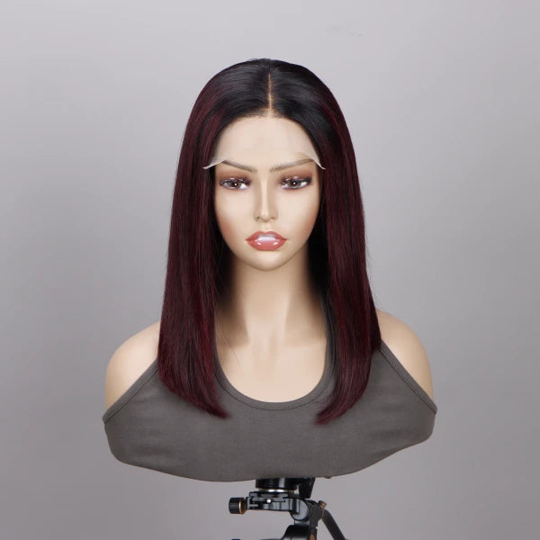 Burgundy Straight Bob Wigs 5x5 HD Lace Wig with Black Roots - Image 2