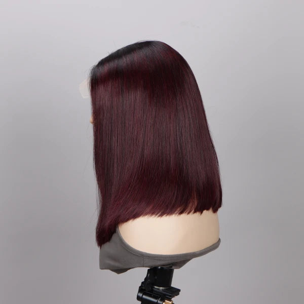 Burgundy Straight Bob Wigs 5x5 HD Lace Wig with Black Roots - Image 5