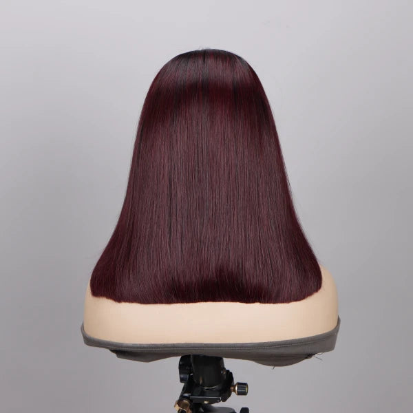 Burgundy Straight Bob Wigs 5x5 HD Lace Wig with Black Roots - Image 6