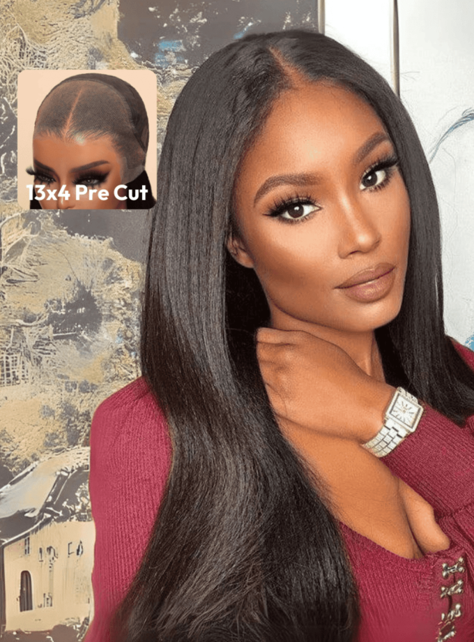 13x4 Pre-Max Pre-Cut Transparent/HD Lace Front Yaki Straight Pre-Everything Wig