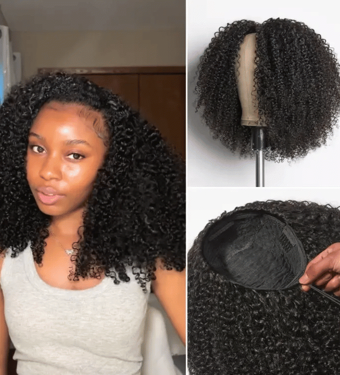 3 IN 1 HALF WIG Afro Kinky Curly Half Wig Seamless Flip Over Wig