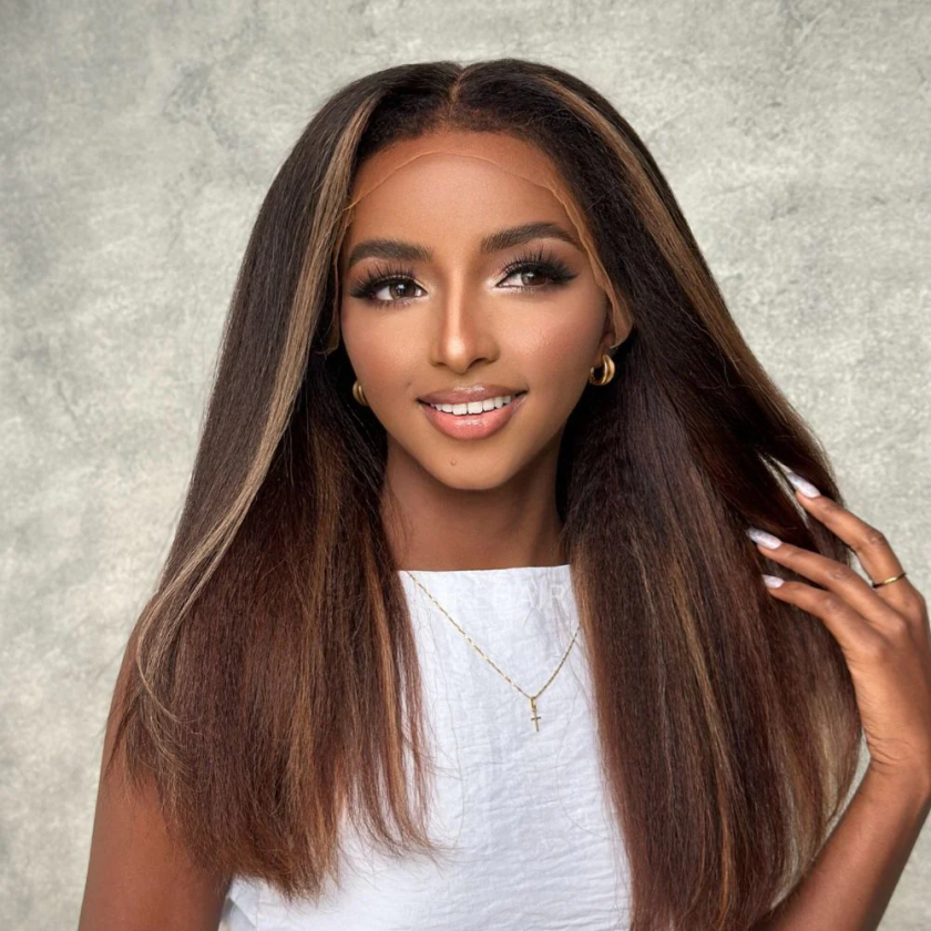 13x4 Lace Blonde Highlight Kinky Straight With 4C Kinky Edges Wig - Image 4