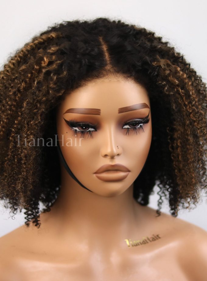4C Edges Brown Highlight Afro Curly 4x4 Lace Pre-Everything Wear And Go Glueless Wig