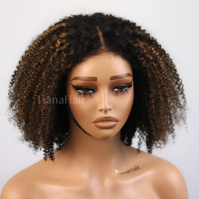 4C Edges Brown Highlight Afro Curly 4x4 Lace Pre-Everything Wear And Go Glueless Wig - Image 2