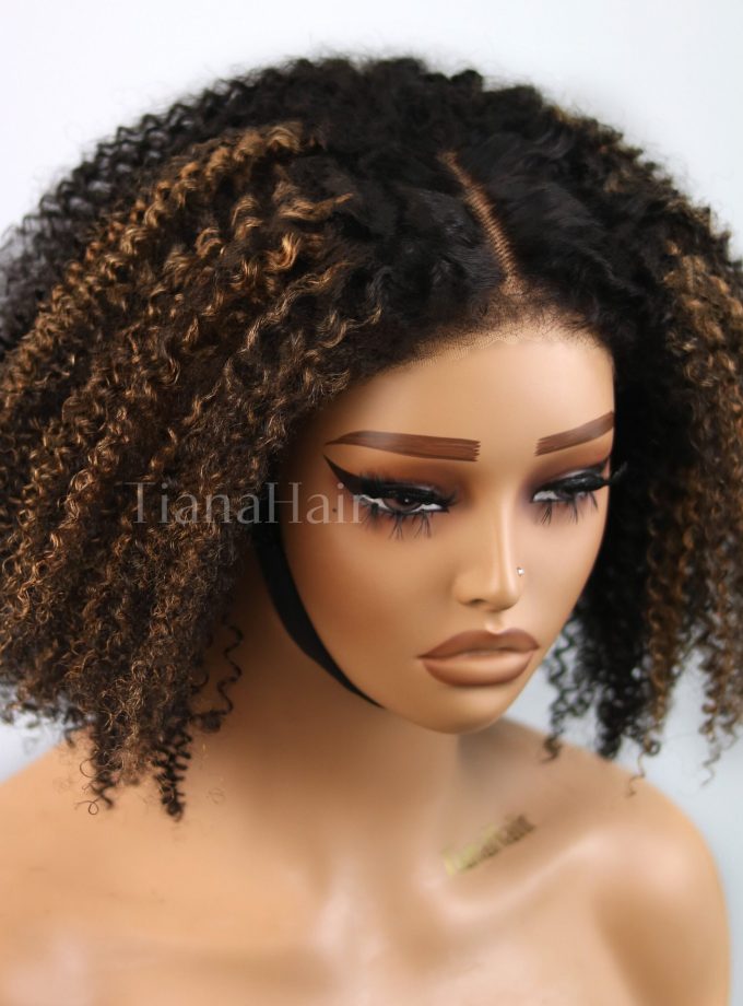 4C Edges Brown Highlight Afro Curly 4x4 Lace Pre-Everything Wear And Go Glueless Wig