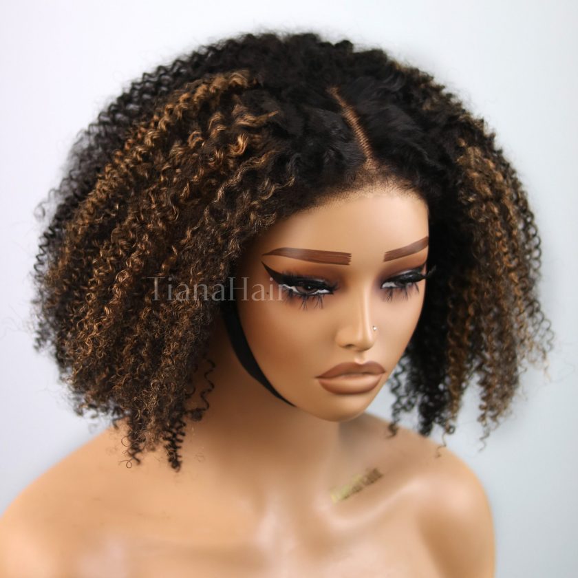4C Edges Brown Highlight Afro Curly 4x4 Lace Pre-Everything Wear And Go Glueless Wig