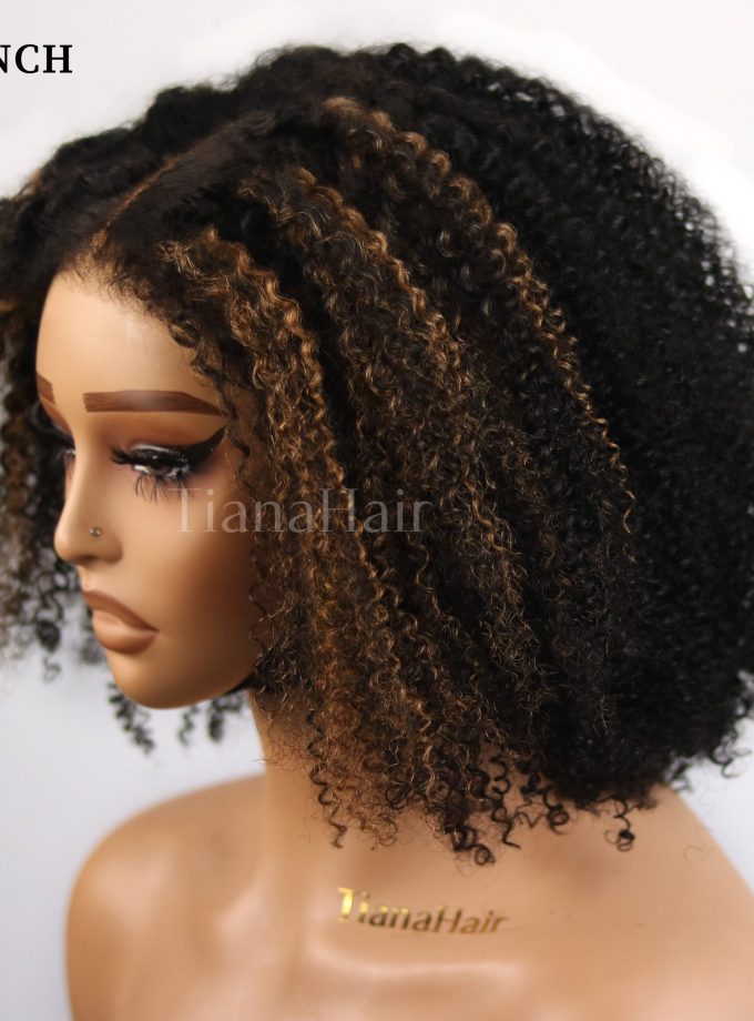 4C Edges Brown Highlight Afro Curly 4x4 Lace Pre-Everything Wear And Go Glueless Wig