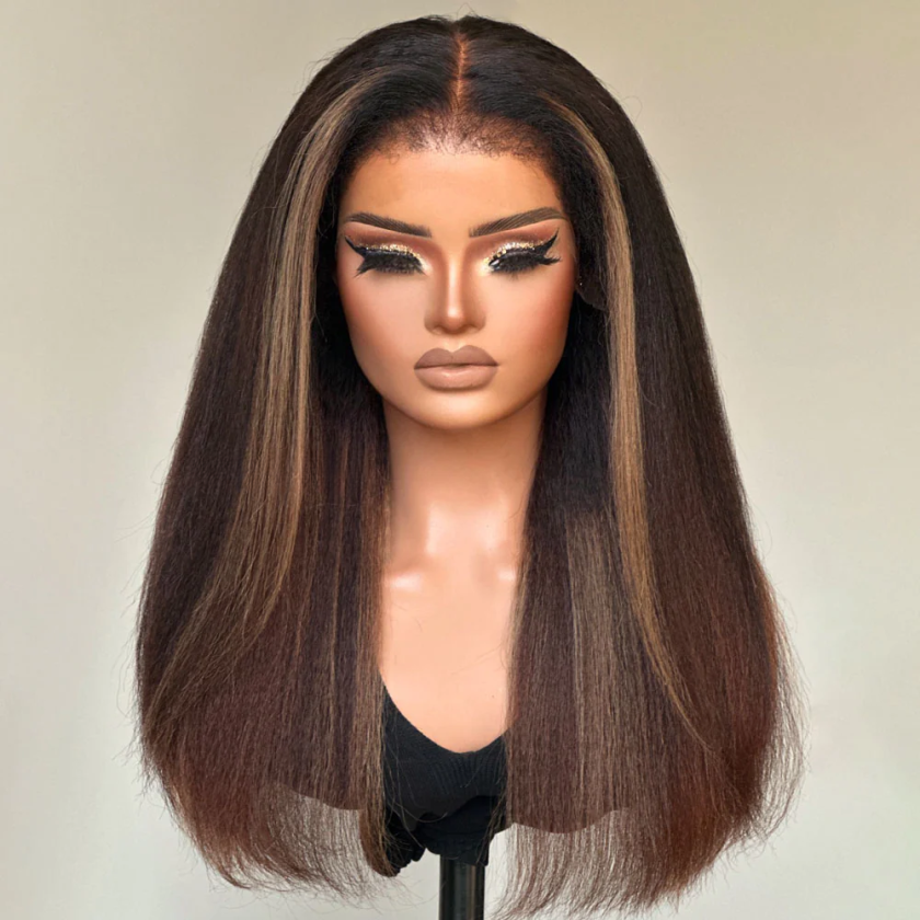 13x4 Lace Blonde Highlight Kinky Straight With 4C Kinky Edges Wig - Image 3