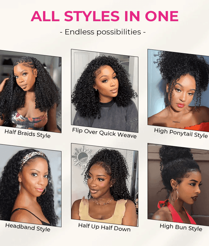 3 IN 1 HALF WIG Afro Curly Half Wig Seamless Flip Over Wig