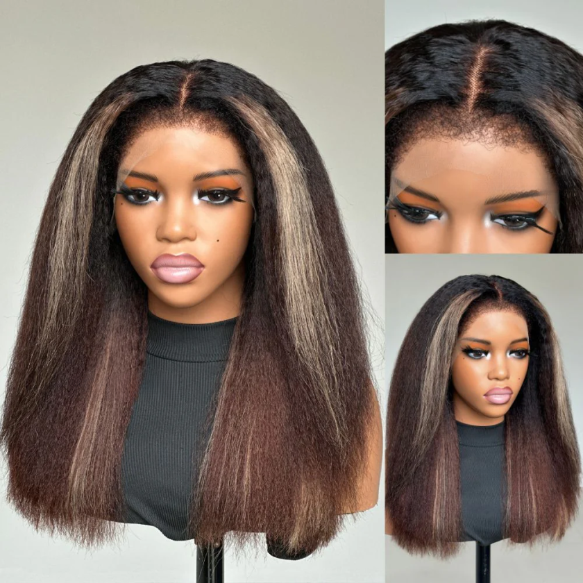 13x4 Lace Blonde Highlight Kinky Straight With 4C Kinky Edges Wig - Image 2
