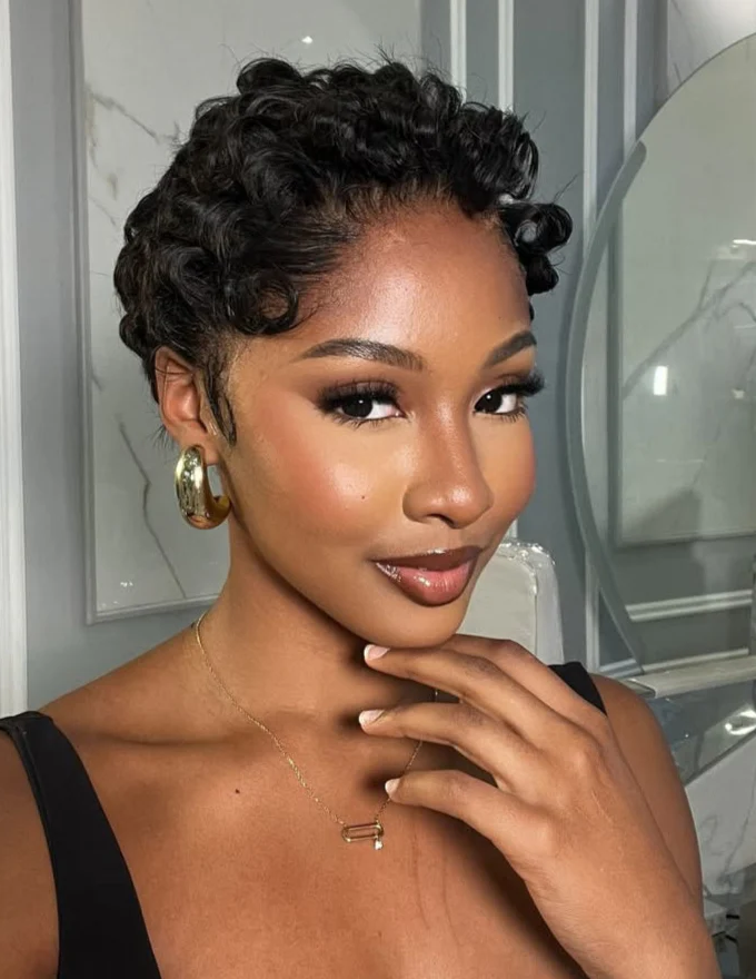 13x4 Frontal Lace Curly Texture Short Pixie Cut Human Hair Wig