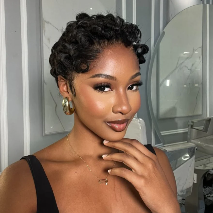 13x4 Frontal Lace Curly Texture Short Pixie Cut Human Hair Wig - Image 3