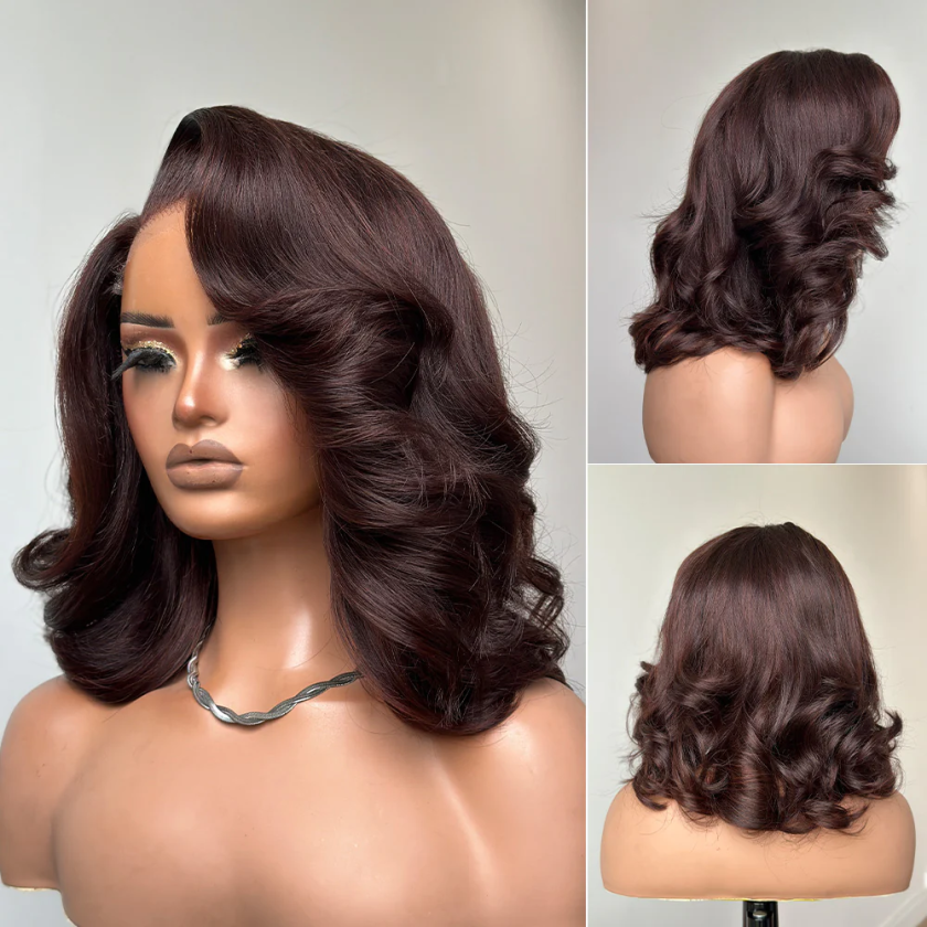 4x4 Lace Dark Brown Layered Cut Body Wave Bob Wig 100% Human Hair - Image 5