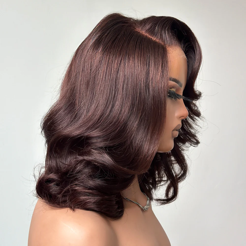 4x4 Lace Dark Brown Layered Cut Body Wave Bob Wig 100% Human Hair - Image 4