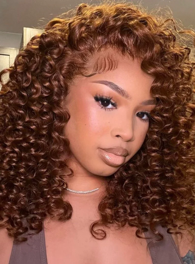 13x4 Lace Put On ?? Go Chocolate Reddish Brown Glueless Bouncy Curly Wig