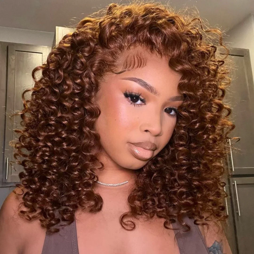 13x4 Lace Put On ?? Go Chocolate Reddish Brown Glueless Bouncy Curly Wig - Image 3