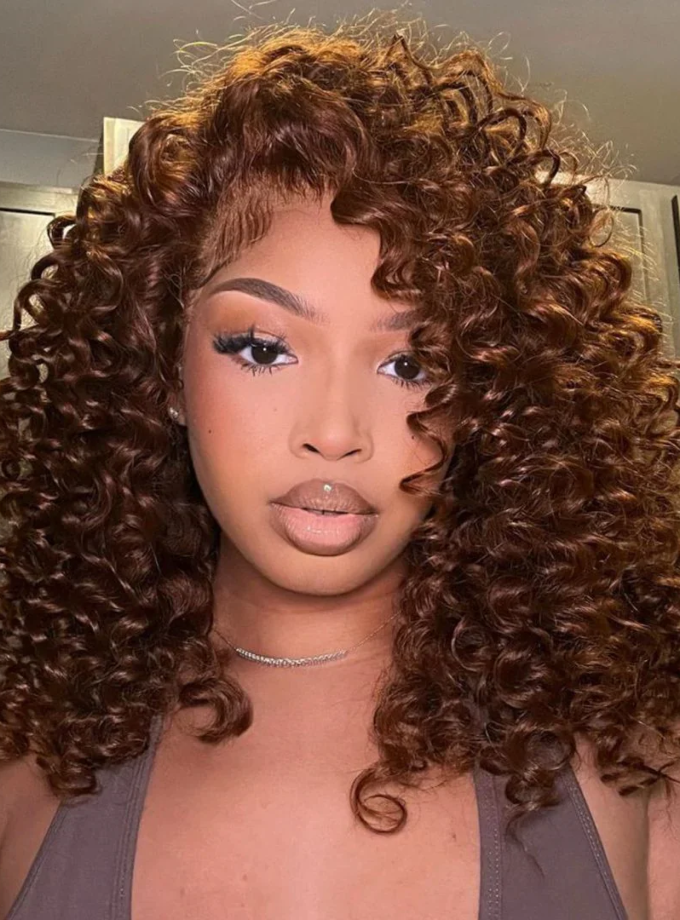 13x4 Lace Put On ?? Go Chocolate Reddish Brown Glueless Bouncy Curly Wig