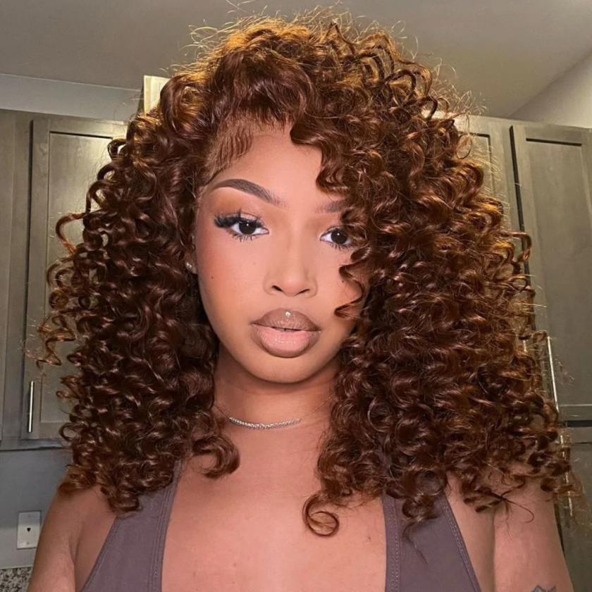 13x4 Lace Put On ?? Go Chocolate Reddish Brown Glueless Bouncy Curly Wig - Image 2